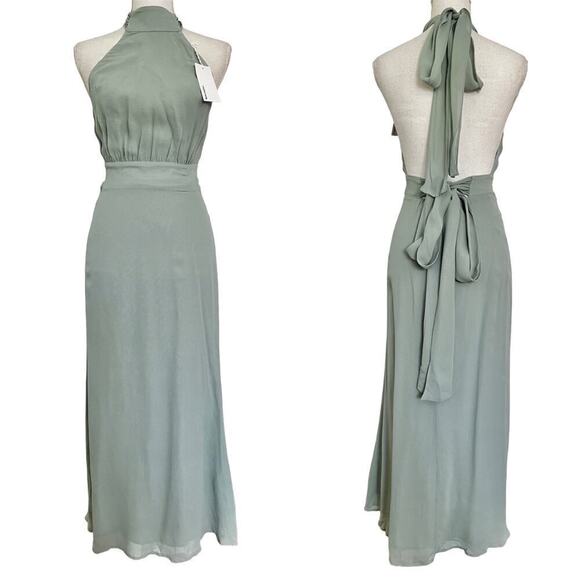 Reformation Dresses & Skirts - Reformation Lizabeth Halter Midi Dress Size 0 Celadon Green Open Back Event NEW
